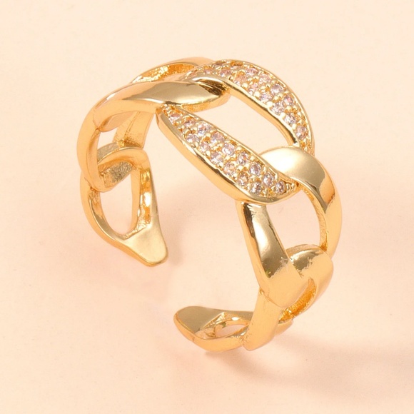 Geometric Cuban Link CZ Open Ring - Picture 3 of 7